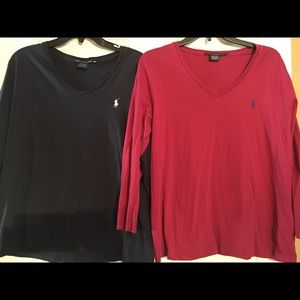 2 women’s XL Polo long sleeve Tee. Navy & pink